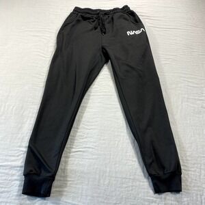 NASA Pants Adult Small Black Sweat Joggers Fleece Casual Mens‎ Drawstring 26x28